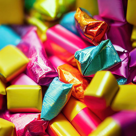 Colorful lollipops and candy. An assortment of delicious candies. 3D rendering.の素材