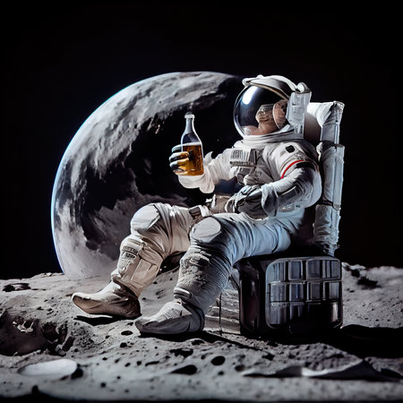 An astronaut on an alien planet. A high-tech astronaut from the future. The concept of space travel. 3D renderingの素材