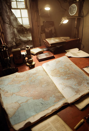 Map of World War II in the office of a military general. War and Military Concepts. 3D render.の素材