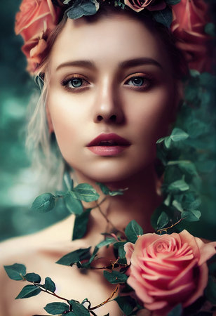 A fictional person, not based on a real person. Abstract portrait of a beautiful fictional girl. Fashionable cute woman. Creative beautiful girl. 3d renderingの素材