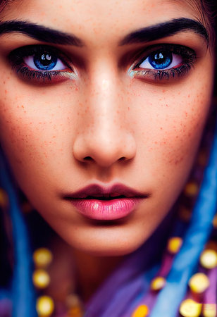 A fictional person, not based on a real person. Abstract portrait of a beautiful fictional girl. Fashionable cute woman. Creative beautiful girl. 3d renderingの素材