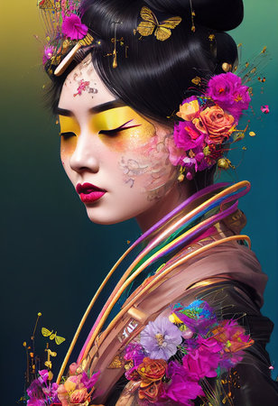 A fictional person, not based on a real person. Abstract portrait of a beautiful fictional asian girl. Fashionable cute woman. Creative beautiful girl. 3d renderingの素材