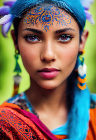 A fictional person, not based on a real person. Abstract portrait of a beautiful fictional girl. Fashionable cute woman. Creative beautiful girl. 3d renderingの素材