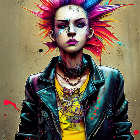 A fictional person, not based on a real person. Portrait of a punk with colored hair. Rock metal musician. Hipster man with punk hair. The concept of a rock musician. 3d renderingの素材