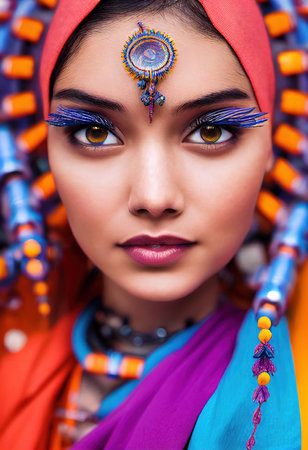 A fictional person, not based on a real person. Abstract portrait of a beautiful fictional girl. Fashionable cute woman. Creative beautiful girl. 3d renderingの素材