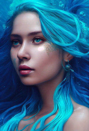 A fictional person, not based on a real person. Abstract portrait of a beautiful fictional girl. Fashionable cute woman. Creative beautiful girl. 3d renderingの素材