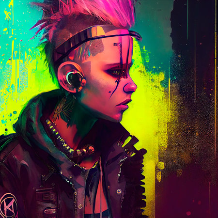 A fictional person, not based on a real person. Portrait of a punk with colored hair. Rock metal musician. Hipster man with punk hair. The concept of a rock musician. 3d renderingの素材