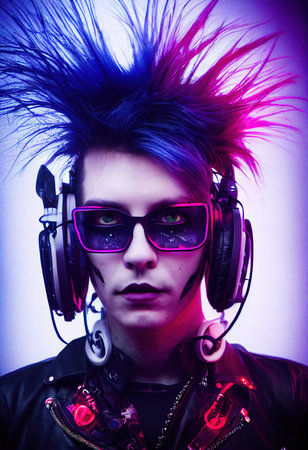 A fictional person, not based on a real person. A portrait of a creative beauty wearing fancy headphones. A lover of fashionable music. 3d renderingの素材