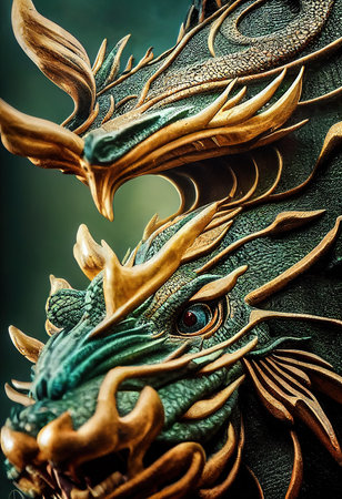 Portrait of a beautiful formidable legendary dragon. Image of an ancient dragon. 3d renderingの素材