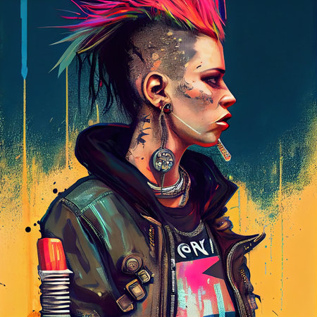 A fictional person, not based on a real person. Portrait of a punk with colored hair. Rock metal musician. Hipster man with punk hair. The concept of a rock musician. 3d renderingの素材