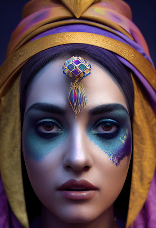 A fictional person, not based on a real person. Portrait of a beautiful priestess. Image of an ancient princess. 3D renderingの素材