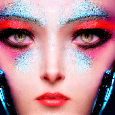 A fictional person, not based on a real person. Abstract portrait of a beautiful fictional girl. Fashionable cute woman. Creative beautiful girl. 3d renderingの素材