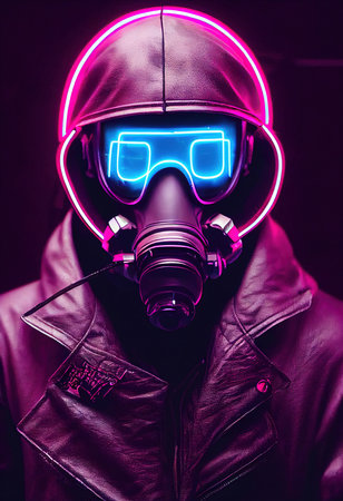 A fictional person, not based on a real person. A stalker survivor in protective clothing and an gas mask. Survivor of nuclear war. The concept of the post-apocalypse. 3d renderingの素材