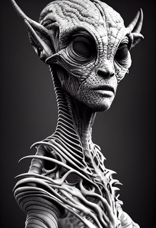 A creepy alien invader from an alien planet. The concept of an alien. 3D renderの素材