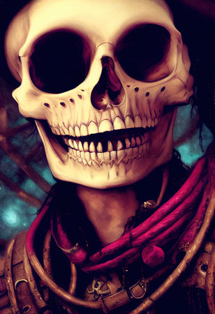 A horrible ancient skeleton. Halloween nightmarish Concept. 3D rendering.の素材