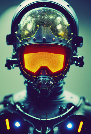A fictional person, not based on a real person. Portrait of an fictional astronaut in a spacesuit. High-tech astronaut from the future. The concept of space travel. 3D renderingの素材