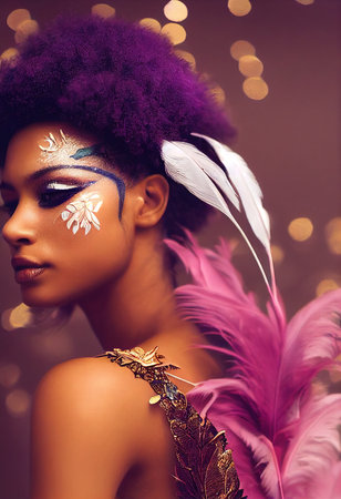 A fictional person, not based on a real person. Portrait of a fantasy ebony male. Fashionable painted man. Creative beautiful boy. 3d renderingの素材