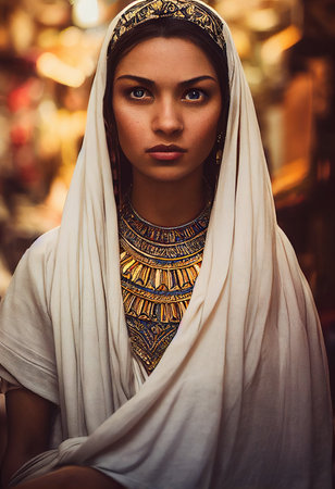 A fictional person, not based on a real person. Portrait of a beautiful priestess. Image of an ancient princess. 3D renderingの素材