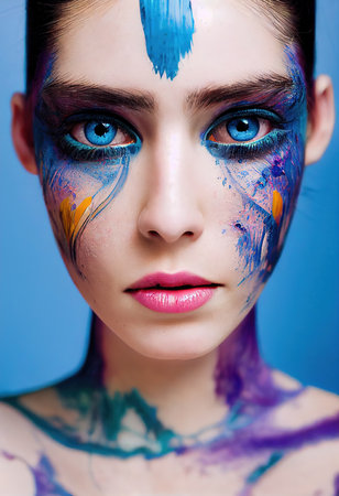 A fictional person, not based on a real person. Abstract portrait of a beautiful fictional girl. Fashionable cute woman. Creative beautiful girl. 3d renderingの素材