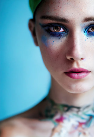 A fictional person, not based on a real person. Abstract portrait of a beautiful fictional girl. Fashionable cute woman. Creative beautiful girl. 3d renderingの素材