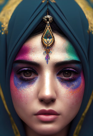 A fictional person, not based on a real person. Portrait of a beautiful priestess with makeup. Image of an ancient princess. 3D renderingの素材