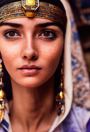 A fictional person, not based on a real person. Portrait of a beautiful priestess with makeup. Image of an ancient princess. 3D renderingの素材