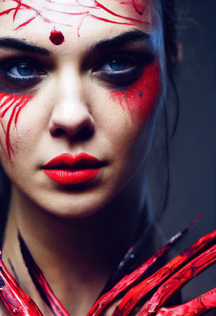 A fictional person, not based on a real person. Portrait of an ancient female warrior in ancient warrior armor. The concept of an ancient brave warrior. 3D render.の素材