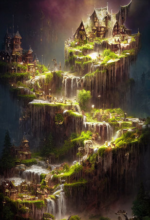 Mystical fairy tale castle. An ancient historical castle. 3D renderingの素材