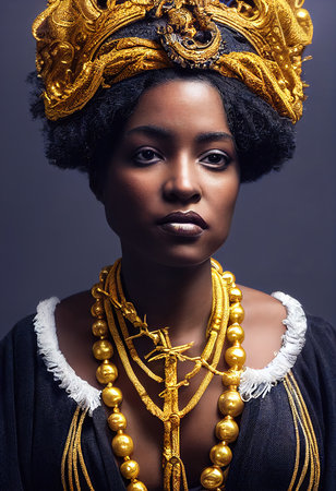 A fictional person, not based on a real person. Portrait of a fantasy ebony girl. Fashionable painted woman. Creative beautiful girl. 3d renderingの素材