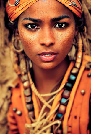 A fictional person, not based on a real person. Portrait of a beautiful priestess with makeup. Image of an ancient princess. 3D renderingの素材