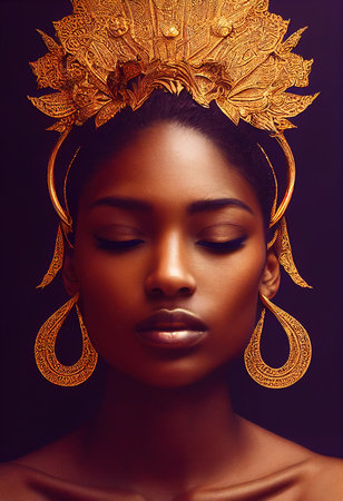 A fictional person, not based on a real person. Portrait of a fantasy ebony girl. Fashionable woman. Creative beautiful girl. 3d renderingの素材