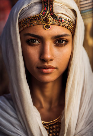 A fictional person, not based on a real person. Portrait of a beautiful priestess with makeup. Image of an ancient princess. 3D renderingの素材