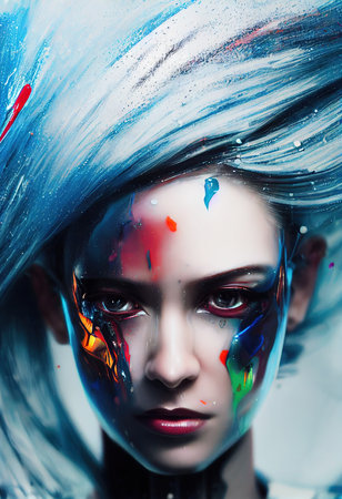 A fictional person, not based on a real person. Abstract portrait of a beautiful fictional girl. Fashionable cute woman. Creative beautiful girl. 3d renderingの素材