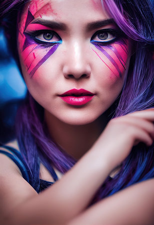 A fictional person, not based on a real person. Abstract portrait of a beautiful fictional girl. Fashionable cute woman. Creative beautiful girl. 3d renderingの素材