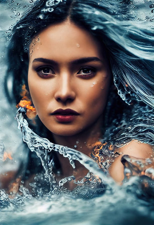 A fictional person, not based on a real person. Abstract portrait of a beautiful fictional girl. Fashionable cute woman. Creative beautiful girl. 3d renderingの素材