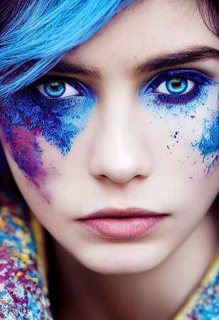 A fictional person, not based on a real person. Abstract portrait of a beautiful fictional girl. Fashionable cute woman. Creative beautiful girl. 3d renderingの素材