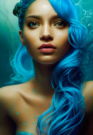 A fictional person, not based on a real person. Abstract portrait of a beautiful fictional girl. Fashionable cute woman. Creative beautiful girl. 3d renderingの素材