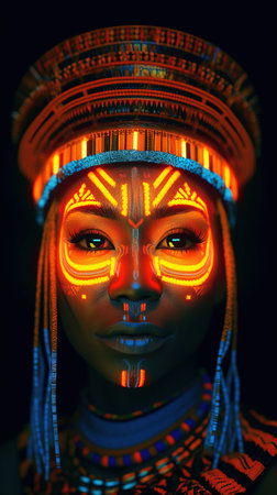 Portrait of a mystical fantasy bioluminescent neon woman. Glamorous fashionable lady. Generative AI Art.の素材