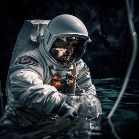 An astronaut exploring an alien planet. A high-tech astronaut from the future. Generative AI Art.の素材