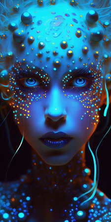 Portrait of a mystical fantasy bioluminescent neon woman. Glamorous fashionable lady. Generative AI Art.の素材