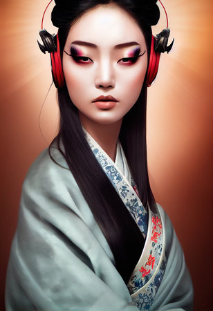 A portrait of a creative beauty wearing fancy headphones. A lover of fashionable music.の素材