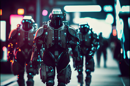 Portrait of Fantastic Warrior. High-tech futuristic man from the future. Generative AI Art.の素材