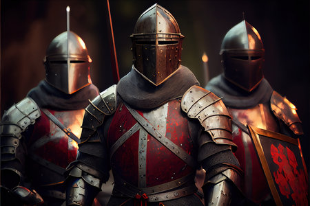 Medieval formidable knights prepare for historical battle. A historical medieval concept. Generative AI Art.の素材