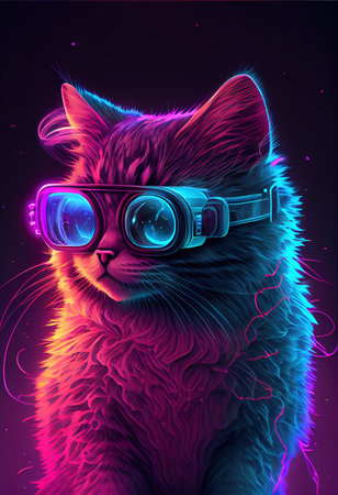Cat in stylish glasses. Fancy cat in fancy glasses. Generative AI Art.の素材