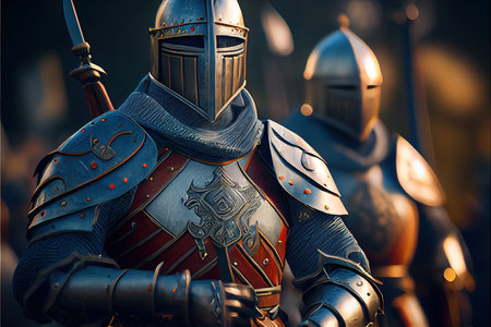 Medieval formidable knights prepare for historical battle. A historical medieval concept. Generative AI Art.の素材