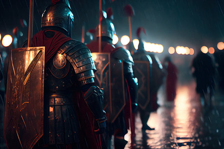 Medieval formidable knights prepare for historical battle. A historical medieval concept. Generative AI Art.の素材