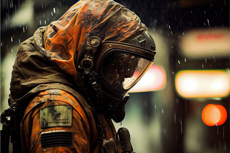 Portrait of an astronaut in a spacesuit. High-tech astronaut from the future. Generative AI Art.の素材