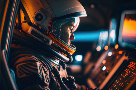 Portrait of an astronaut in a spacesuit. High-tech astronaut from the future. Generative AI Art.の素材