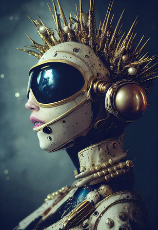 Portrait of a sci-fi cyberpunk girl. High-tech futuristic woman from the future. Generative AI Art.の素材