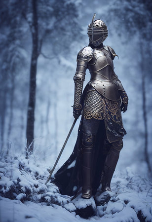 A fictional person, not based on a real person. Portrait of an ancient female warrior in ancient warrior armor. The concept of an ancient brave warrior. 3D render.の素材